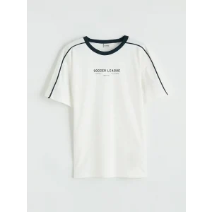 LCW Kids Ekru Bisiklet Yaka Baskılı Erkek Çocuk Tişört