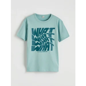 LCW Kids Yeşil Bisiklet Yaka Baskılı Erkek Çocuk Tişört