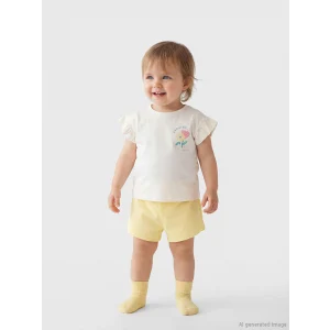 LCW baby Ekru Çiçek Baskılı Fırfırlı Kız Bebek Tişört ve Şort