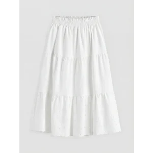 LCW Kids Beyaz Beli Lastikli Fisto Detaylı Kız Çocuk Etek