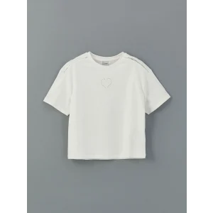 LCW Kids Ekru Bisiklet Yaka Kız Çocuk Tişört