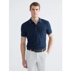 LCWAIKIKI Classic Lacivert Standart Fit Desenli Erkek Polo Yaka Tişört