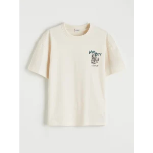 LCW Kids Bej Erkek Çocuk Bisiklet Yaka Baskılı Tişört