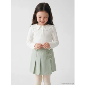 LCW Kids Ekru Bebe Yaka Fırfırlı Kız Çocuk Fitilli Tişört