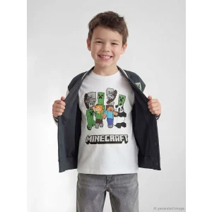 LCW Kids Beyaz Minecraft Baskılı Erkek Çocuk Tişört
