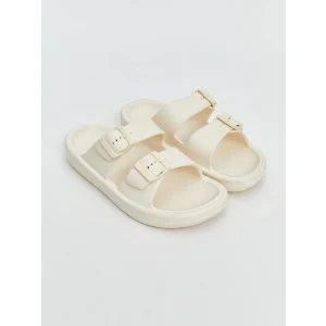 LCW STEPS Beyaz Çift Bantlı Kız Çocuk Terlik