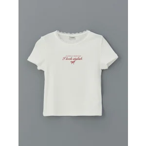 LCW Kids Ekru Bisiklet Yaka Kız Çocuk Tişört