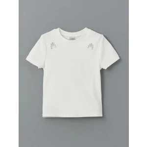 LCW Kids Ekru Bisiklet Yaka Kız Çocuk Tişört