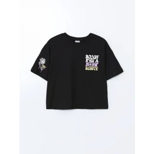 LCW Kids Siyah Bisiklet Yaka Kız Çocuk Tişört