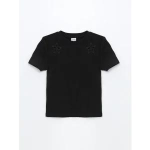 LCW Kids Siyah Bisiklet Yaka Kız Çocuk Tişört