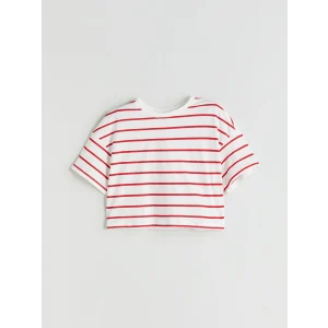 LCW Kids Ekru Bisiklet Yaka Kız Çocuk Crop Tişört