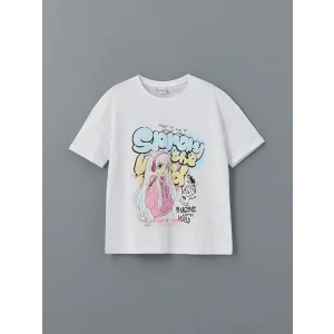 LCW Kids Beyaz Bisiklet Yaka Anime Baskılı Kız Çocuk Tişört