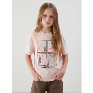 LCW Kids Pembe Bisiklet Yaka Çiçekli Kız Çocuk Tişört