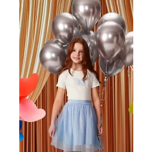 LCW Kids Ekru Bisiklet Yaka Taşlı Kız Çocuk Tişört