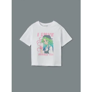 LCW Kids Beyaz Bisiklet Yaka Kız Çocuk Tişört