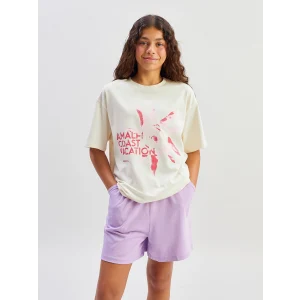 LCW Kids Ekru Bisiklet Yaka Kız Çocuk Tişört