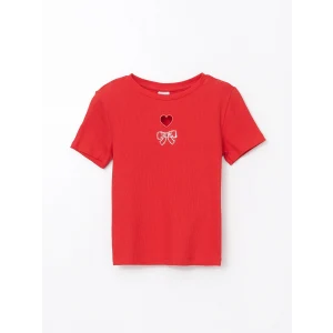 LCW Kids Kırmızı Bisiklet Yaka Taşlı Kız Çocuk Tişört