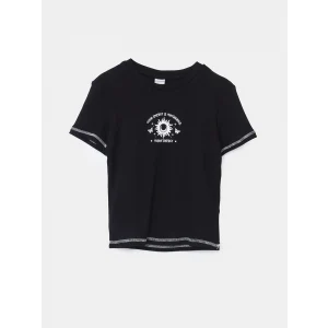 LCW Kids Siyah Bisiklet Yaka Kız Çocuk Tişört