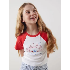 LCW Kids Kırmızı Bisiklet Yaka California Baskılı Kız Çocuk Crop Tişört