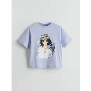 LCW Kids Lila Bisiklet Yaka Anime Baskılı Kız Çocuk Tişört