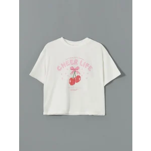 LCW Kids Ekru Bisiklet Yaka Kız Çocuk Tişört