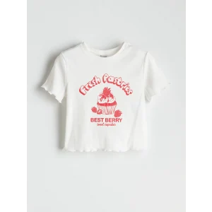 LCW Kids Ekru Bisiklet Yaka Baskılı Kız Çocuk Tişört