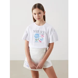 LCW Kids Beyaz Bisiklet Yaka Kız Çocuk Tişört