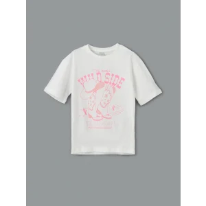 LCW Kids Beyaz Bisiklet Yaka Kız Çocuk Tişört