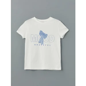 LCW Kids Ekru Bisiklet Yaka Kız Çocuk Tişört