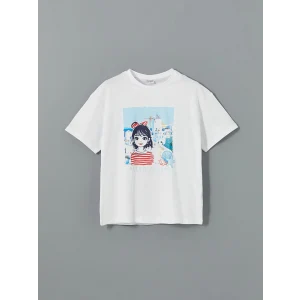 LCW Kids Beyaz Bisiklet Yaka Kız Çocuk Tişört