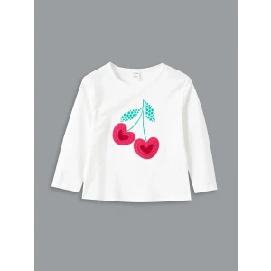 LCW Kids Ekru Bisiklet Yaka Baskılı Kız Çocuk Tişört