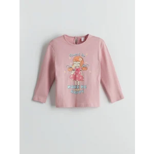 LCW Kids Pembe Bisiklet Yaka Baskılı Kız Çocuk Tişört