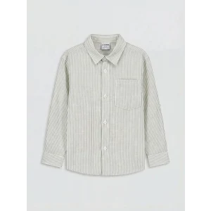 LCW Kids Yeşil Çizgili Keten Karışımlı Erkek Çocuk Gömlek
