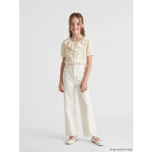 LCW Kids Bej İspanyol Paça Çiçekli Kız Çocuk Pantolon