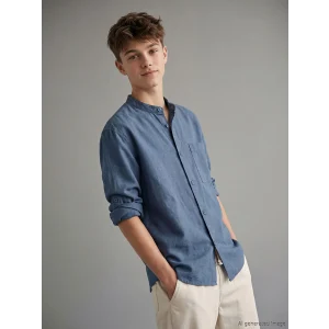 LCW Kids İndigo Hakim Yaka Keten Karışımlı Erkek Çocuk Gömlek