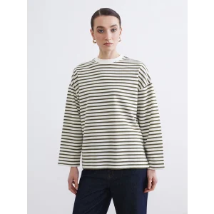 LCW Modest Haki Kadın Oversize Fit Çizgili Sweatshirt Tunik