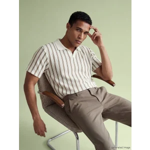 LCW Vision Bej Polo Yaka Çizgili Penye Erkek Tişört