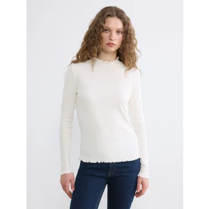 LCW Modest Ekru Fırfırlı Dik Yaka Kadın Body