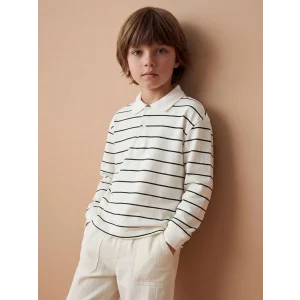 LCW Kids Bej Polo Yaka Çizgili Erkek Çocuk Tişört