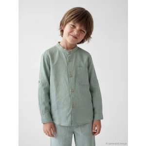 LCW Kids Yeşil Hakim Yaka Uzun Kollu Erkek Çocuk Gömlek