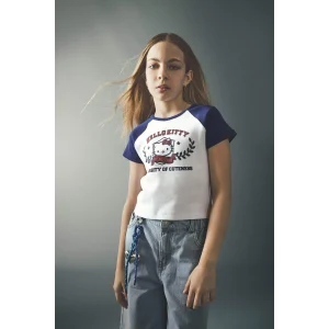 Defacto G8186A8WT34 Beyaz Hello Kıtty Fıtted Ribana Tişört Kız Çocuk