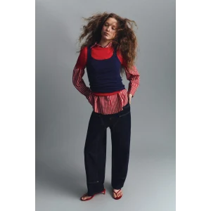 Defacto G1406AXNM82 Mavi %100 Pamuk Barrel Fıt Yüksek Bel Jean Pantolon