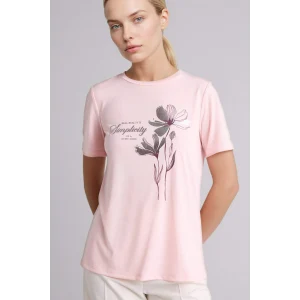 Defacto H1461AXPN127 Pembe Relax Fıt Bisiklet Yaka Çiçekli Kısa Kollu Tişört