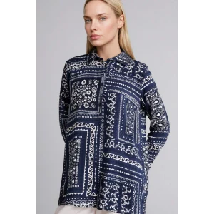 Defacto T0609AZNV253 Lacivert Loose Fıt Desenli Gömlek Tunik