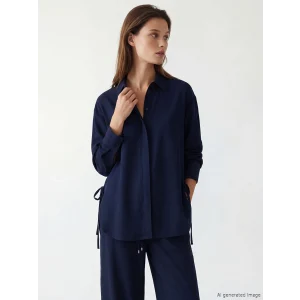 LCW Modest Lacivert Bağlama Detaylı Kadın Gömlek Tunik