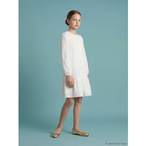 LCW Girls Studio Ekru Bisiklet Yaka Fisto Detaylı Kız Çocuk Elbise