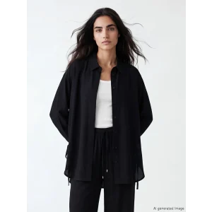 LCW Modest Siyah Bağlama Detaylı Kadın Gömlek Tunik