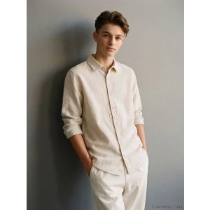 LCW Kids Ekru Erkek Çocuk Keten Karışımlı Gömlek