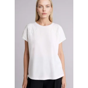 Defacto H1452AXER105 Ekru Bisiklet Yaka Çiçekli Kısa Kollu Tişört