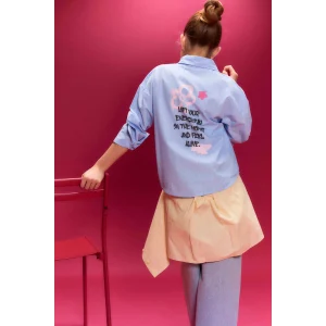 Defacto H0578A8BE216 Mavi Poplin Gömlek Kız Çocuk